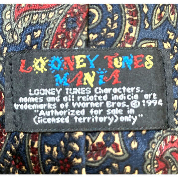 Vintage Looney Tunes Men's Necktie Bugs Bunny Wile E Coyote TAZ Paisley 1994 - Picture 5 of 7